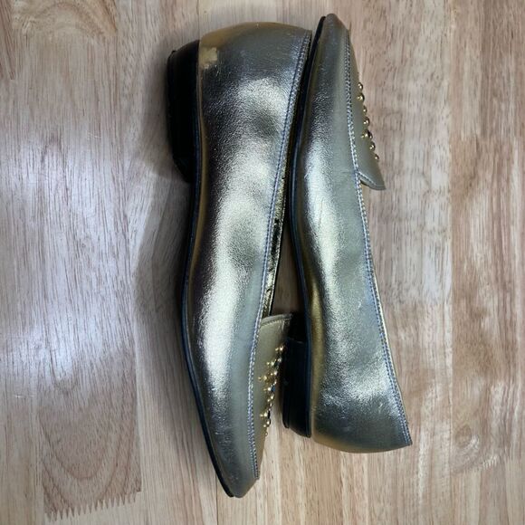 9 West Nine West Gold Metallic Vintage Loafers Rhinestone Pointed Toe Women’s 6 - Picture 5 of 12